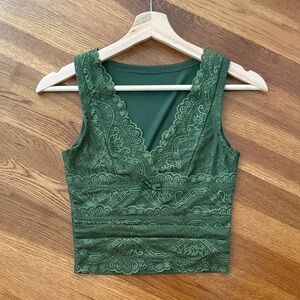 Cider Forest Green Lace Tank Top